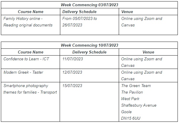 WEA: July Courses in Yorkshire & Humber