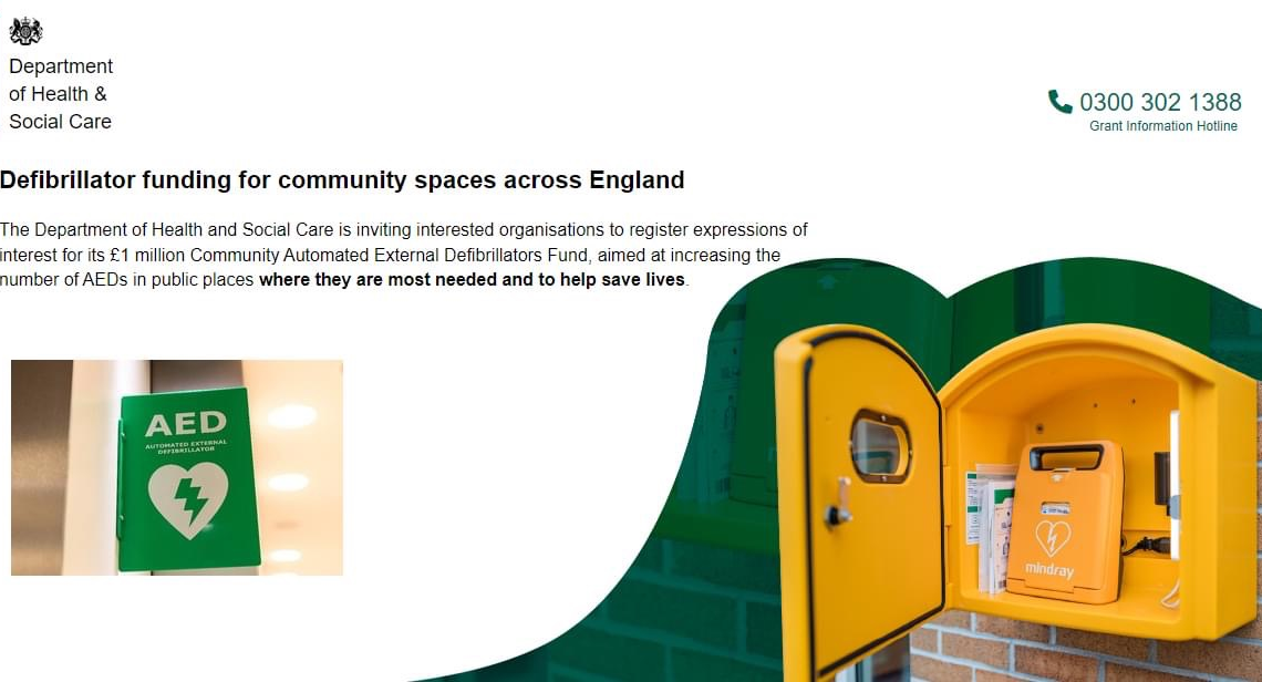 Applications are now open for the £1 million Defibrillator Community Automated External Defibrillators (AED) fund.