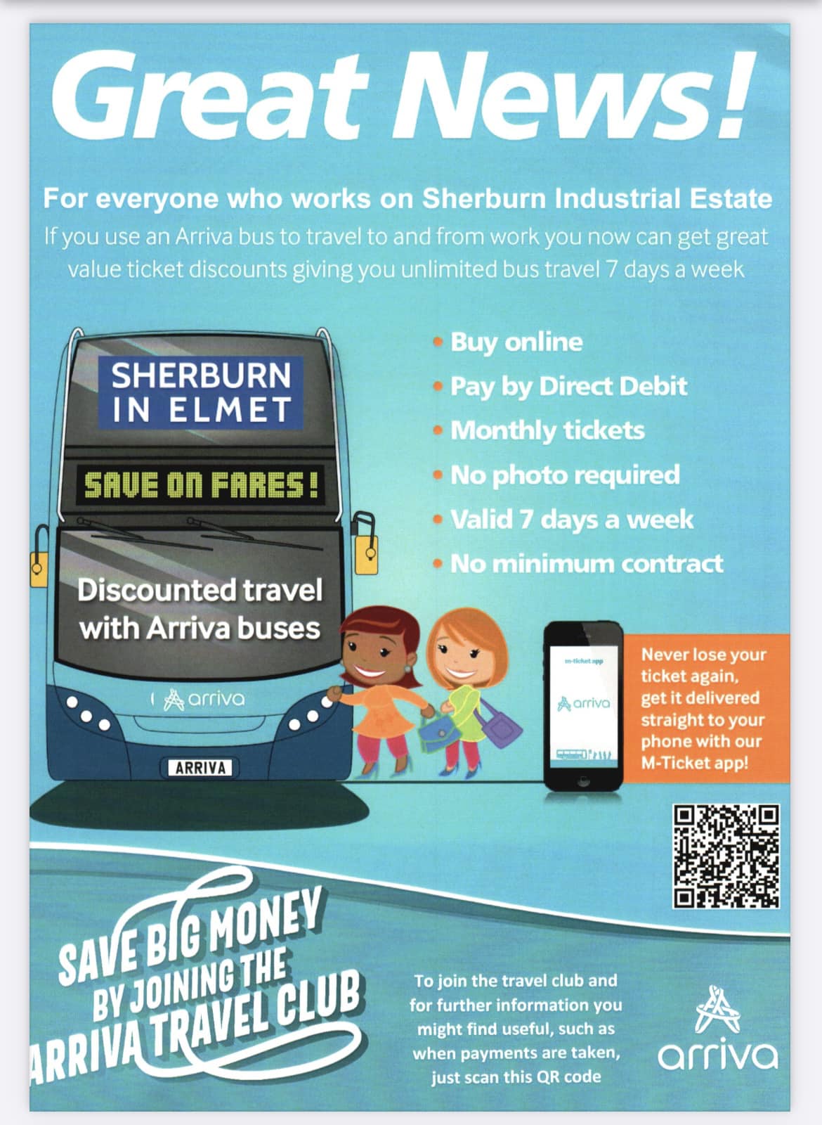 Great news for residents who work on Sherburn Industrial Estate - save money on bus fares with the Arriva Travel Club.