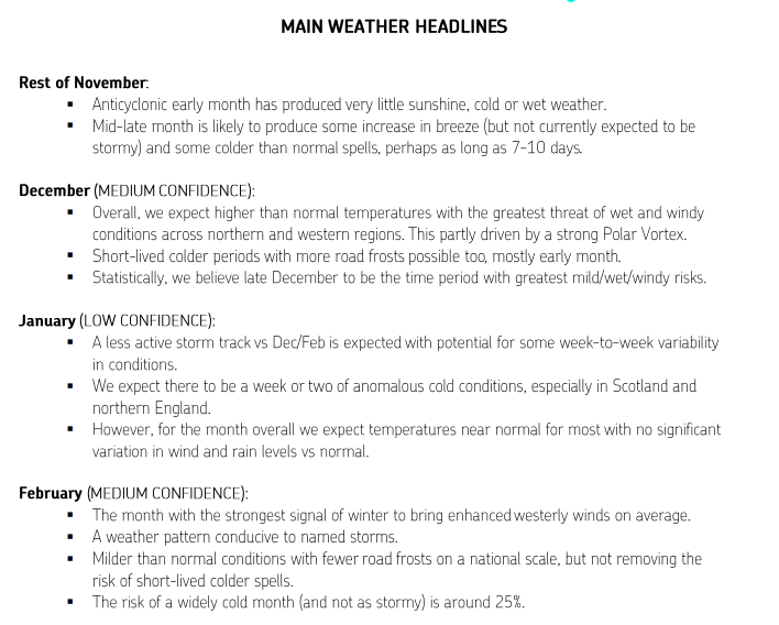 UK weather warnings : Long Range weather forecast for North Yorkshire - November 2024